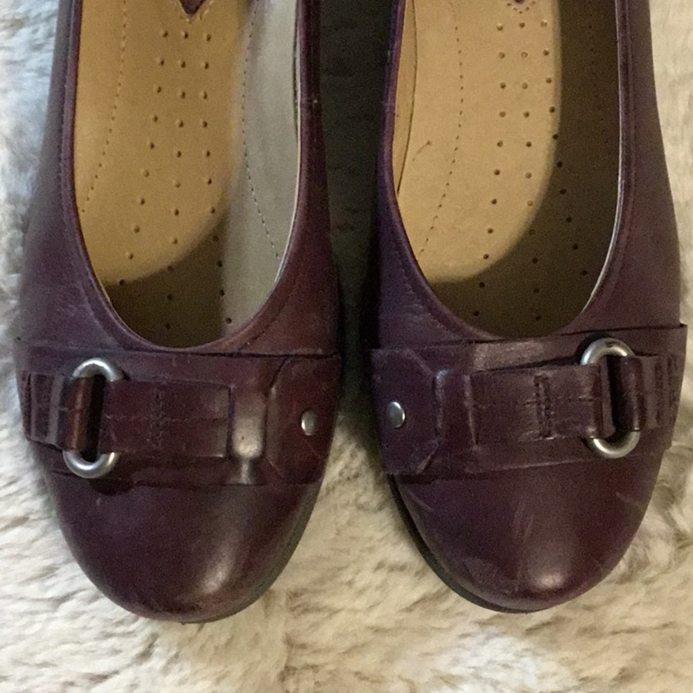 ECCO Burgundy Leather Buckle Flats Comfort Work Shoes 37 - Picture 4 of 16